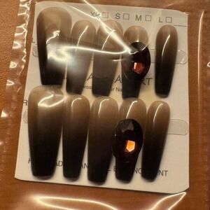 Gem Fade"‎ Press-On Nail Set – Gradient Neutrals with Faceted Accents